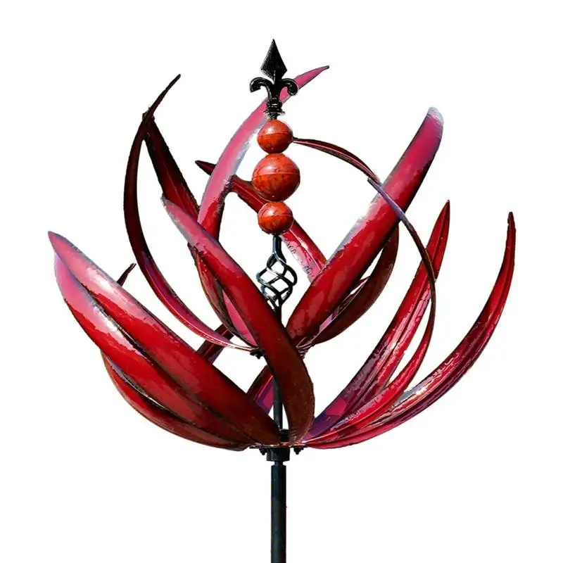 

Metal UV Resistant Lotus Stakes 360 Degree Rotatable Wind Garden Spinners Outdoor Red Yard Art For Lawns Patio Display Windmill