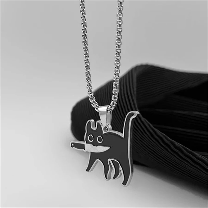 Хип-хоп модный нож с котом длинный кулон ожерелья для женщин и мужчин забавный
