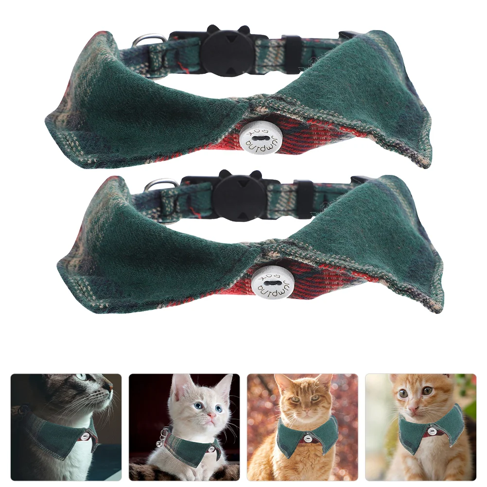 

2pcs Cat Dog Collar Plaid Collar with Bell Decors Pet Neckwear Cat Neck Decors