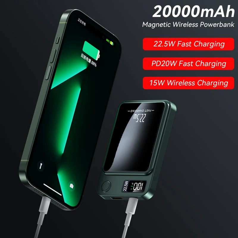 

20000mAh Power Bank Qi Magnetic Wireless Charger for iPhone Samsung Xiaomi Removable Portable Induction Charger Fast Charging