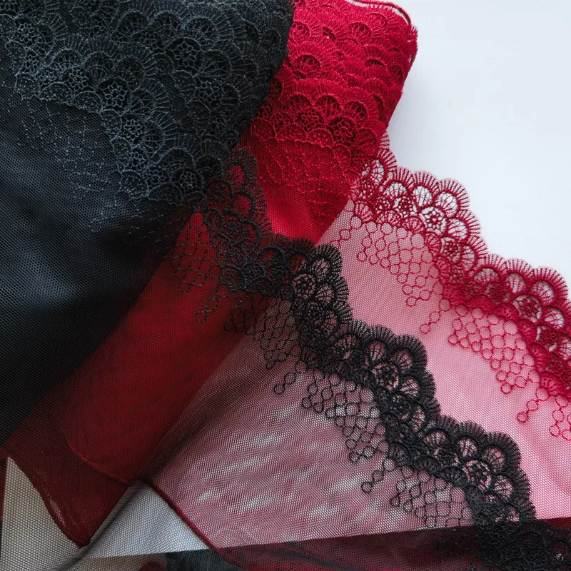 

Красная, Черная кружевная отделка с вышивкой для нижнего белья, шитье, рукоделие, ткань для одежды «сделай сам», кружевные аксессуары для свадебной одежды, 16 метров