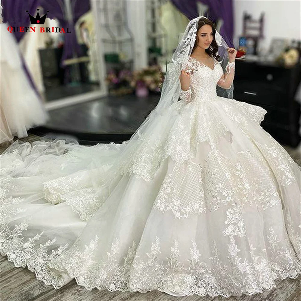 

Luxury Puffy Ball Gown Wedding Dresses Long Sleeve Tulle Lace Beading Appliques 2023 New Design Luxury Bridal Gown Custom DZ50