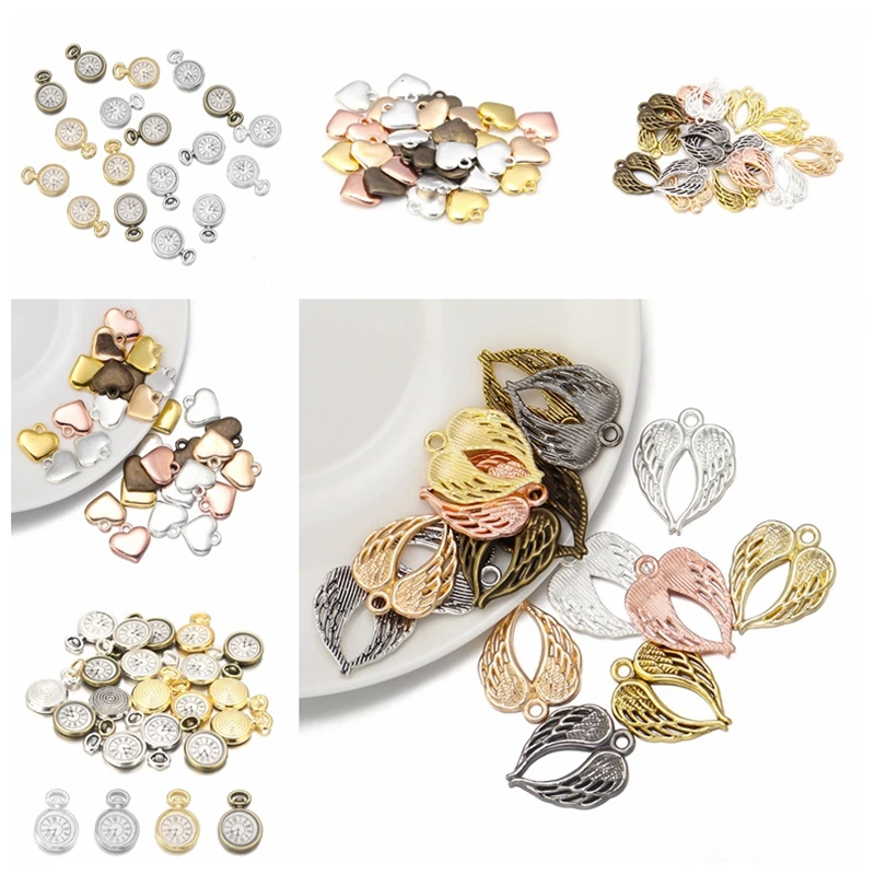 Винтажный сплав кулон сердце ангел часы с декором в виде крыльев золото серебро