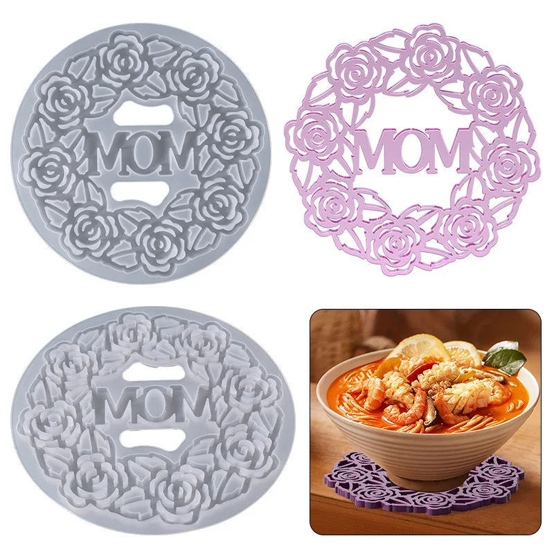 

DIY Crystal Epoxy Resin Mould MOM Mother Wreath Ornament Coaster Silicone Mould Source Wholesale