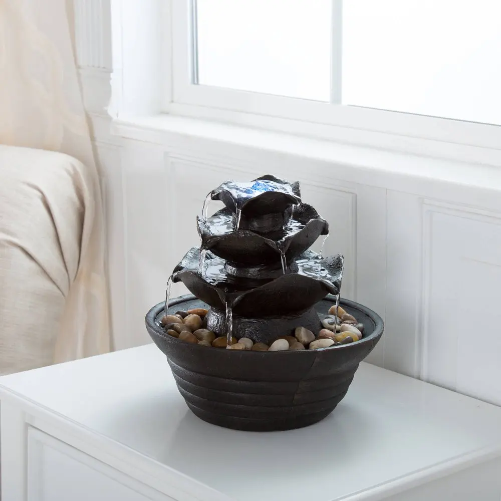 

Free Shipping Indoor Three Tier Soothing Tabletop Fountain With LED Lights
