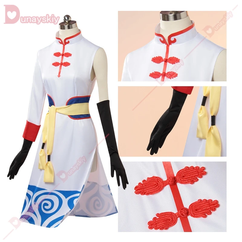 Аниме Gintama Kagura Косплей Костюм Парик Кагура Кунгфу Красный Топ Брюки Платье Наряд