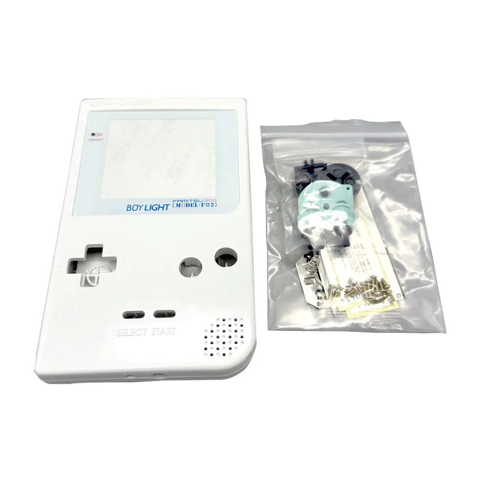 Фото Новый комплект прозрачных и белых корпусов для GameBoy Light GBL, оригинальный размер, чехол с кнопками, резиновые подушечки, белая стеклянная линза №4