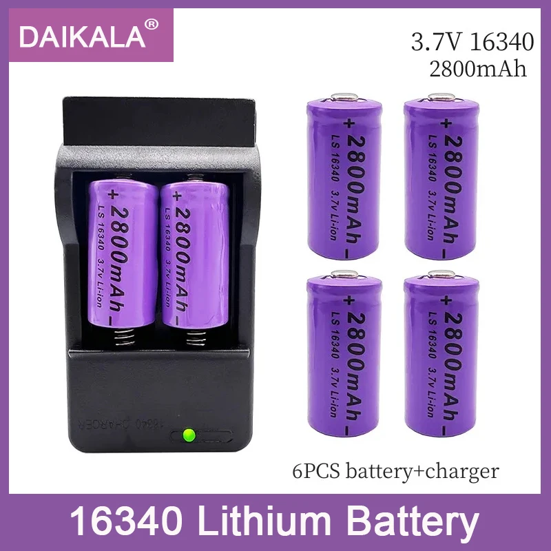 

3.7 Aste lithium battery, CR123A, laser pen, LED flashlight, battery and charger, 2800 V, 16340 mAh, 24.com, 3.7V, brand new