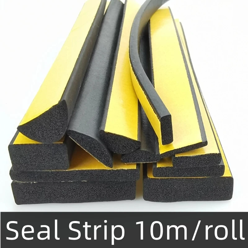 

2m-10m Rubber Self Adhesive Sponge Seal Strip EVA Black Foam Strong Single-sided Adhesive Soundproof Anti-collision Seal Gasket