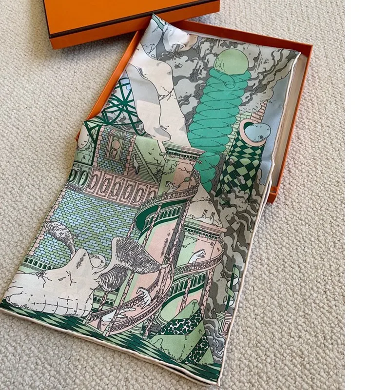 90 шелковый шарф шейный платок женский роскошный 100% шаль 18 мм с двусторонним