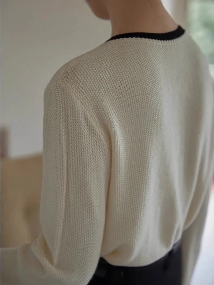 Высококачественный вязаный свитер контрастных цветов для женщин на осень и зиму