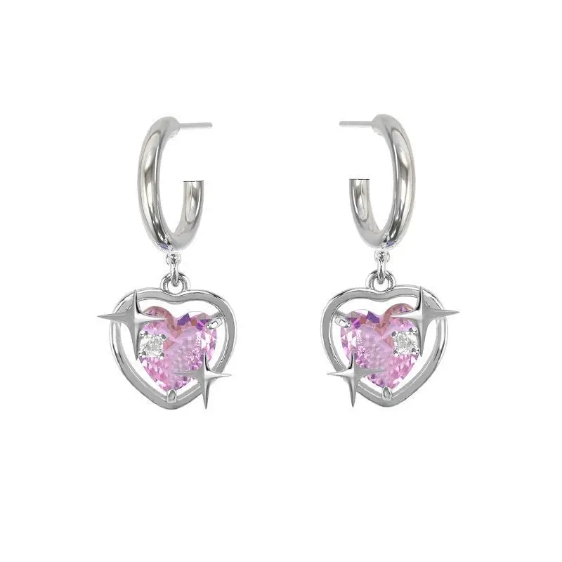 

New Sight 2022 Design Pink Crystal Heart Dangle Earrings for Women Fashion Accessories Star Drop Earrings Jewelry