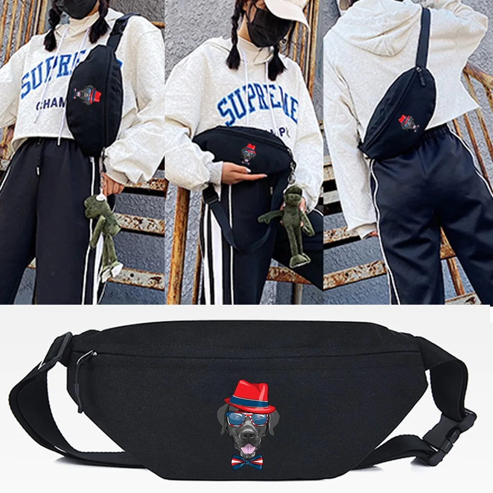 

Men Red Hat Dog Print Waist Bags Women Simple Leisure Fashion Chest Packs Mobile Phone Pouch 2022 Fashion Crossbody Shoulder Bag