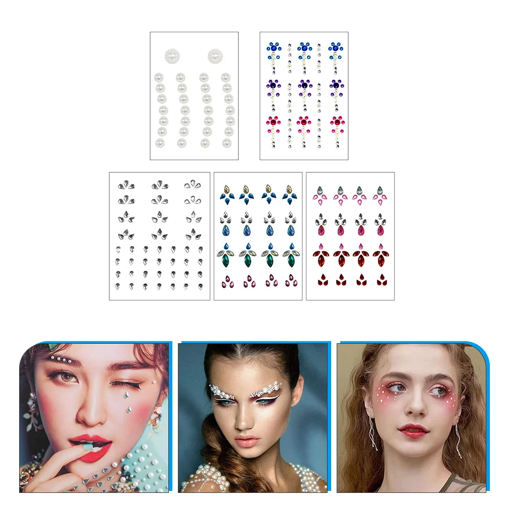 

5 Sets Face Gems Stickers Nail Jewels Bling Embellishments Sheet Festival Face Jewels Crystal Face Gems Gems Nails