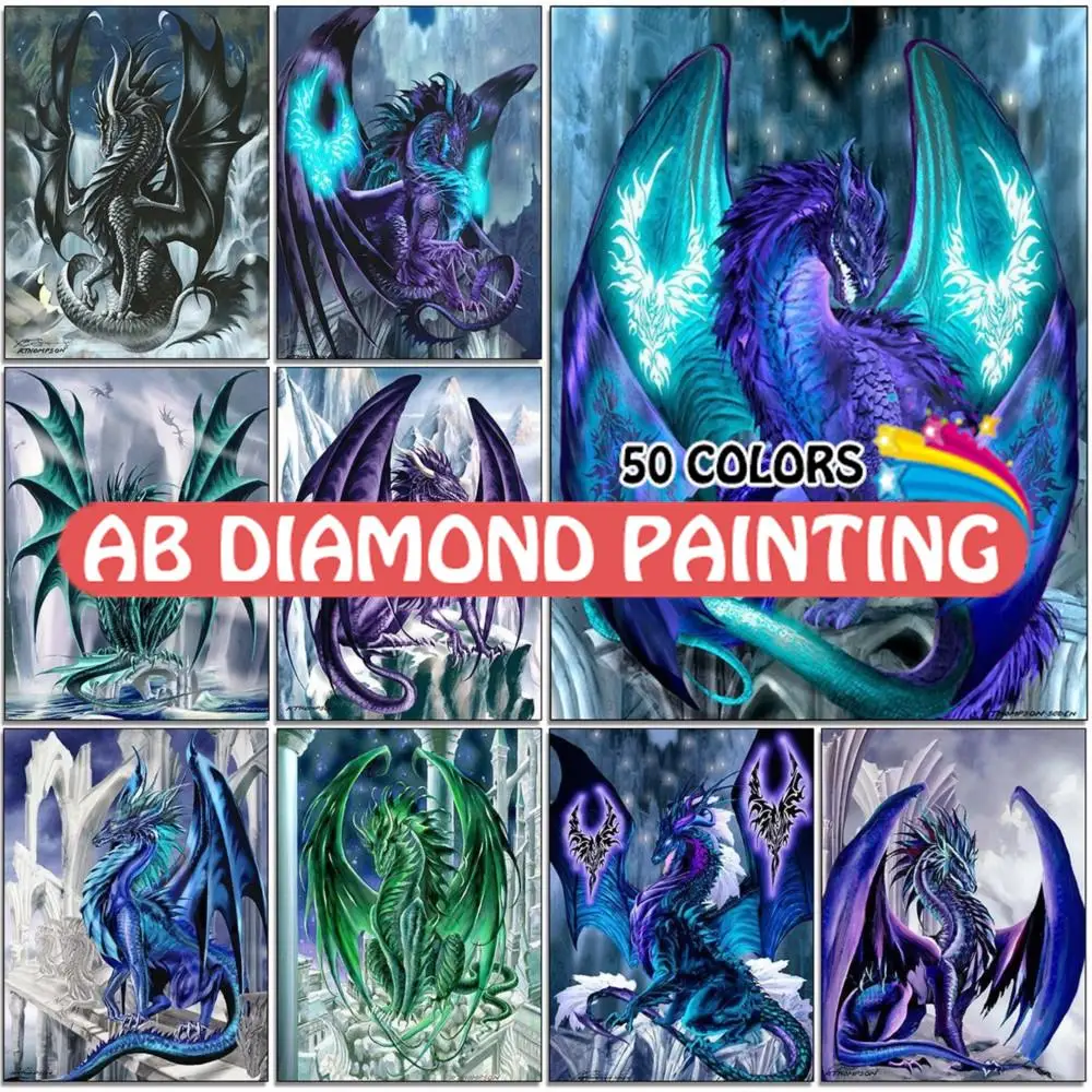 

DIY 5D AB Diamond Painting Dragon Full Round Square Crystal Drill Rhinestone Cross Stitch Embroidery Mosaic Pictures Home Decor