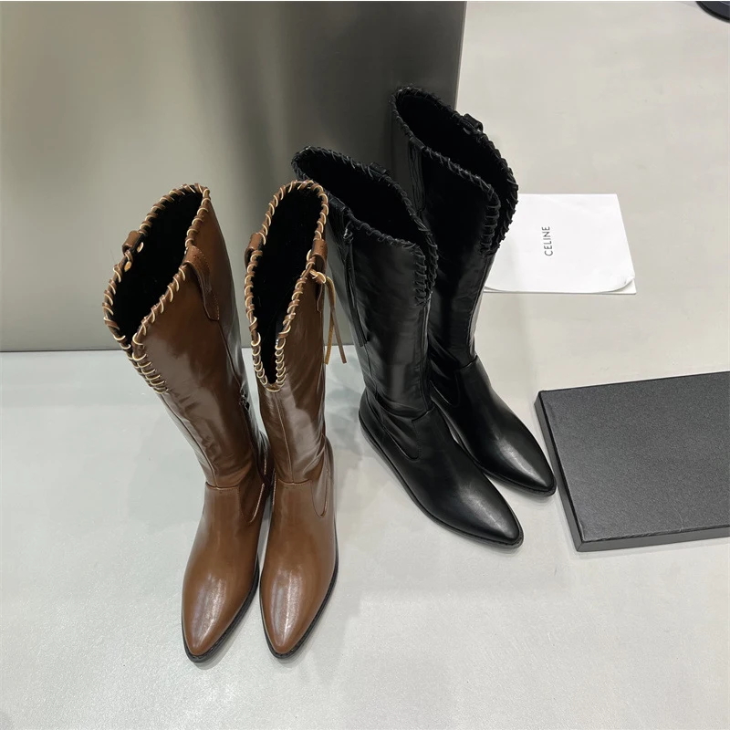 

Женские высокие ботинки с острым носком, однотонные ботильоны на квадратном каблуке