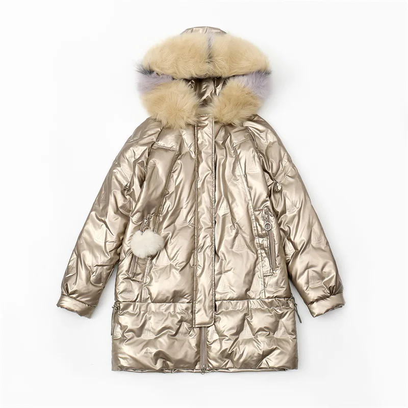 

Новинка блестящий золотой пуховик с хлопковой подкладкой женские высококачественные длинные пальто средней длины корейские зимние плотны...