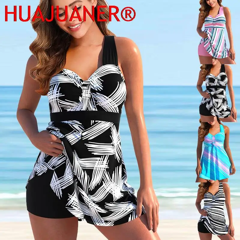 

Women Sexy Beachwear Swim Tankini Swimwear Bathing Suit Two Pieces Swimsuits Retro Print Tankinis Beach Summer Loose Swimdress