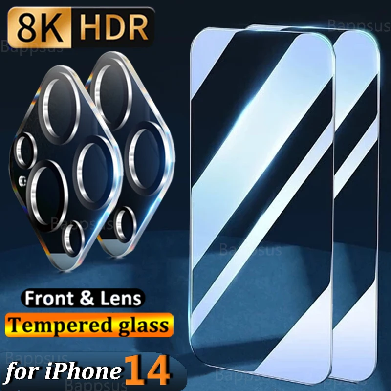 Фото Закаленное стекло 2 в 1 HD для IPhone 14 Pro Max Plus, защитное стекло для экрана, жесткое стекло для IPhone 14, пленка для объектива камеры для серии IPhone 14 №1