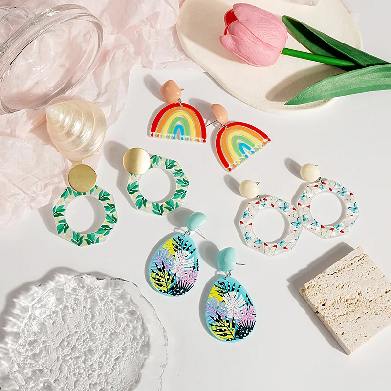 

925 cartoon flower pattern color matching earrings cute girl earrings jewelry daily party wearing gifts wholesale aretes
