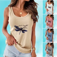 women fashion tank top summer sleeveless shirt slim fit vest shirt dragonfly printed halter top ladies casual camisoles shirt