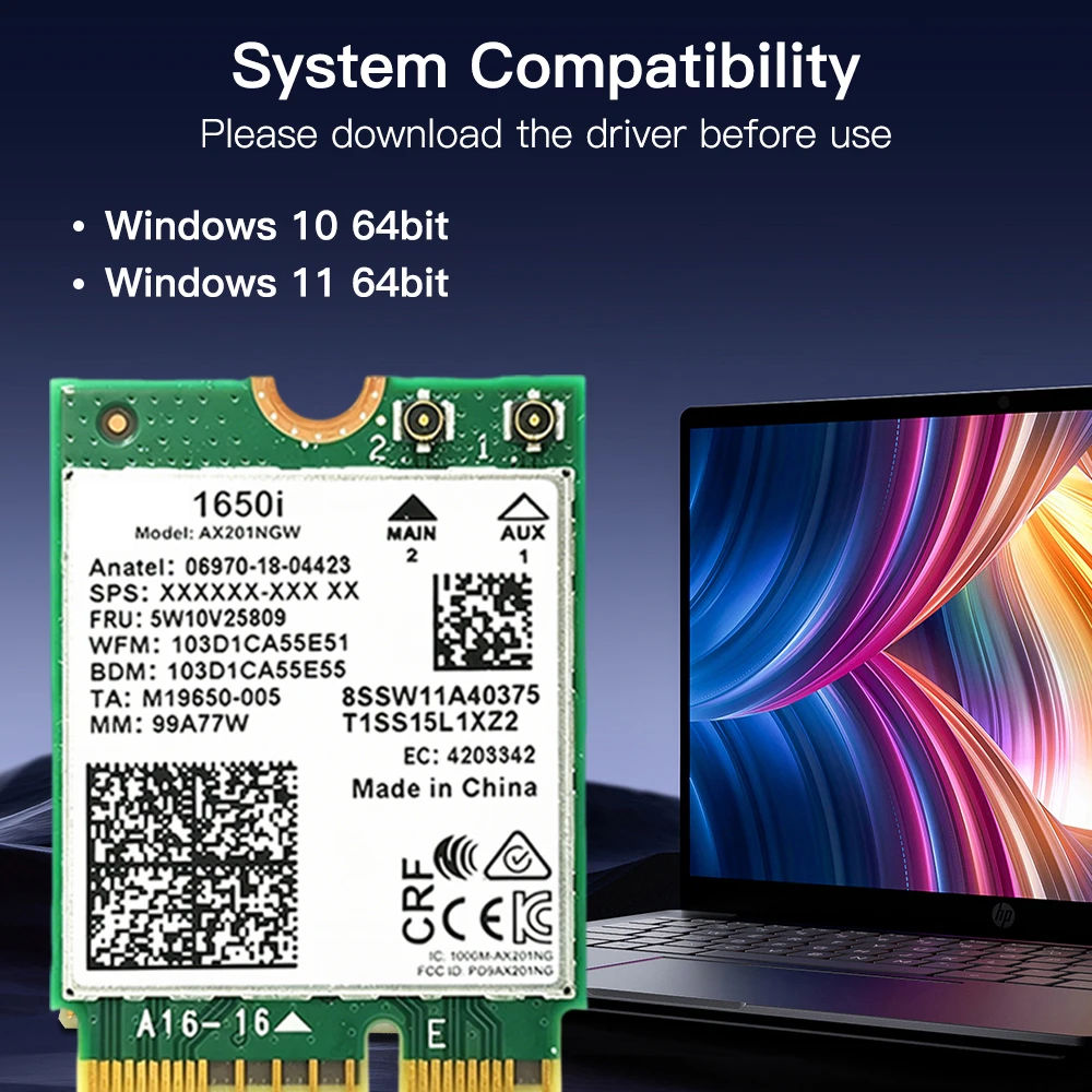 Фото Сетевая карта KEBIDUMEI M.2 CNVI AX201NGW 3000 Мбит/с BT5.1, двухдиапазонная Wi-Fi карта 2.4G/5G, адаптер с интерфейсом CNVio2 9560NGW 2000M №5