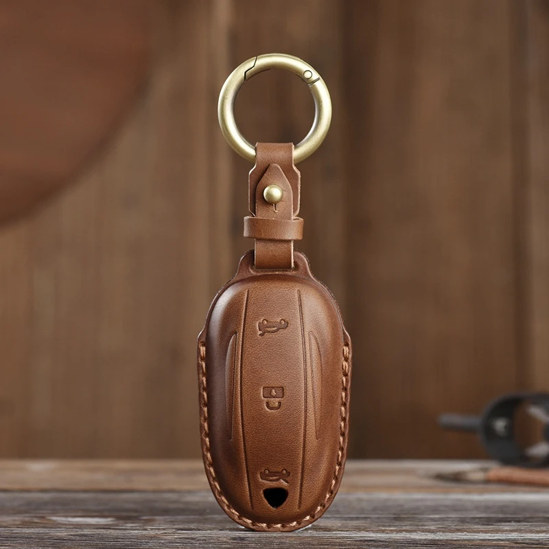 

Luxury Car Key Case Cover Genuine Leather Fob 3 Button Holder for Tesla Model 3/Y/S/X 2020 Keyring Protection Shell Bag Cowhide