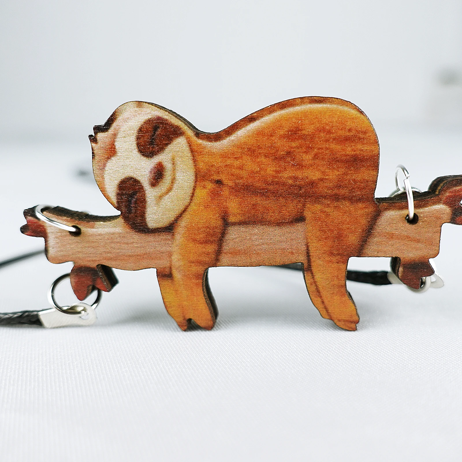 

Wood Sloth Pendant Necklace Funny Unique Novelty Cute Animal Pendant Wooden tag pendant