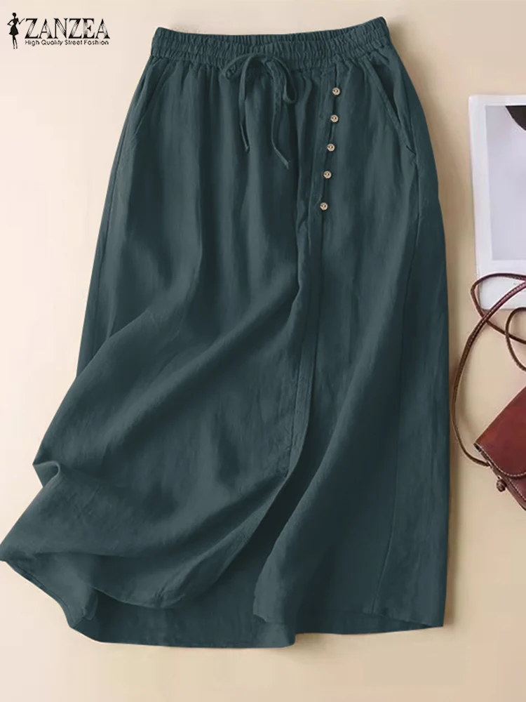 2024 ZANZEA Женская Осенняя эластичная талия однотонная длинная юбка женская