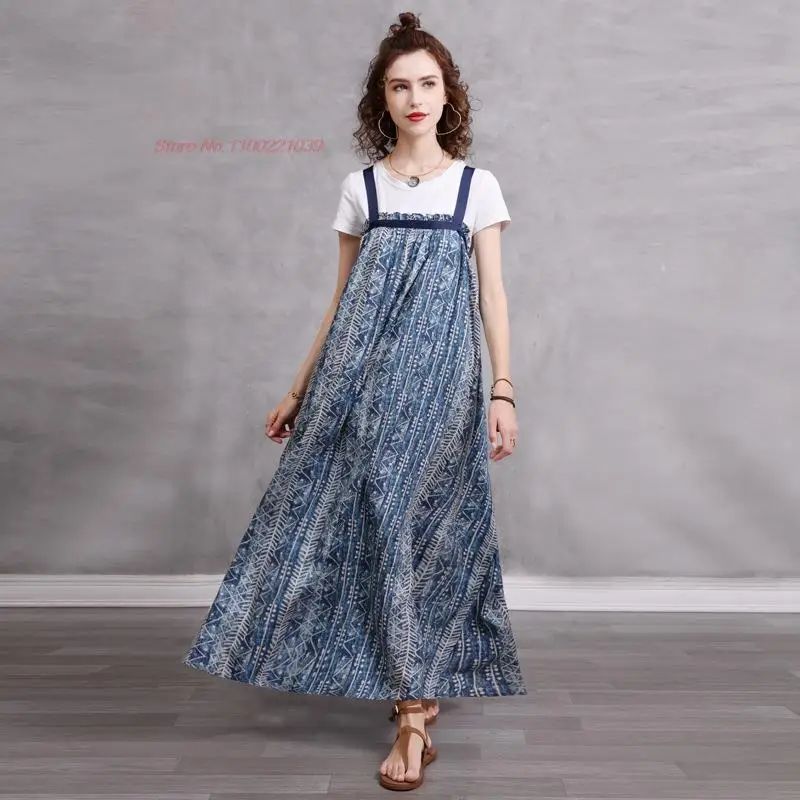 2023 chinese traditional stap dress national flower print cotton linen dress oriental sleeveless dress feminino retro streetwear