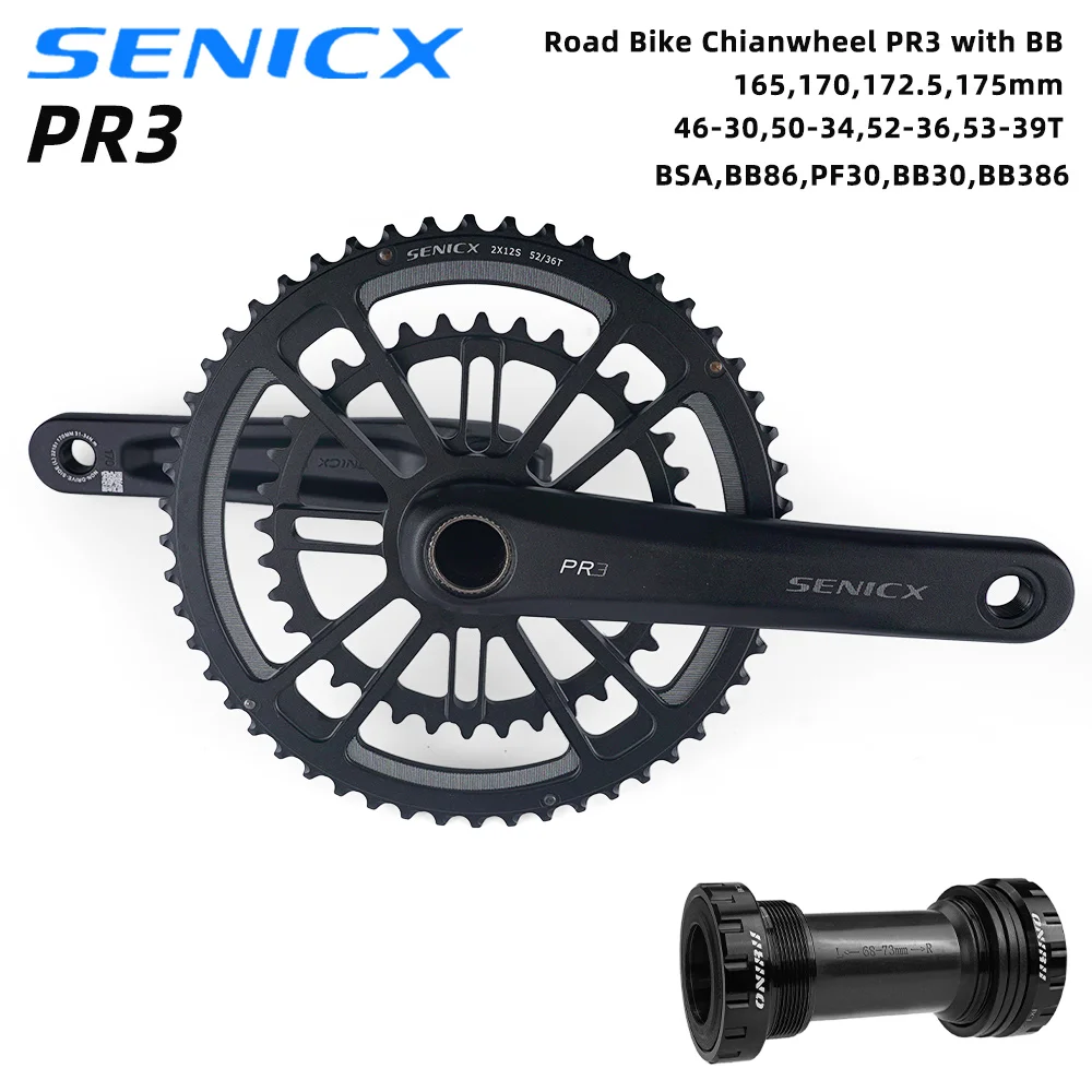 SENICX Road Crankset PR3 Crank 165 170 172.5 175mm 46-30T 50-34T 52-36T 53-39T for Road Folding Bike 10 /11/12 Speed NEW