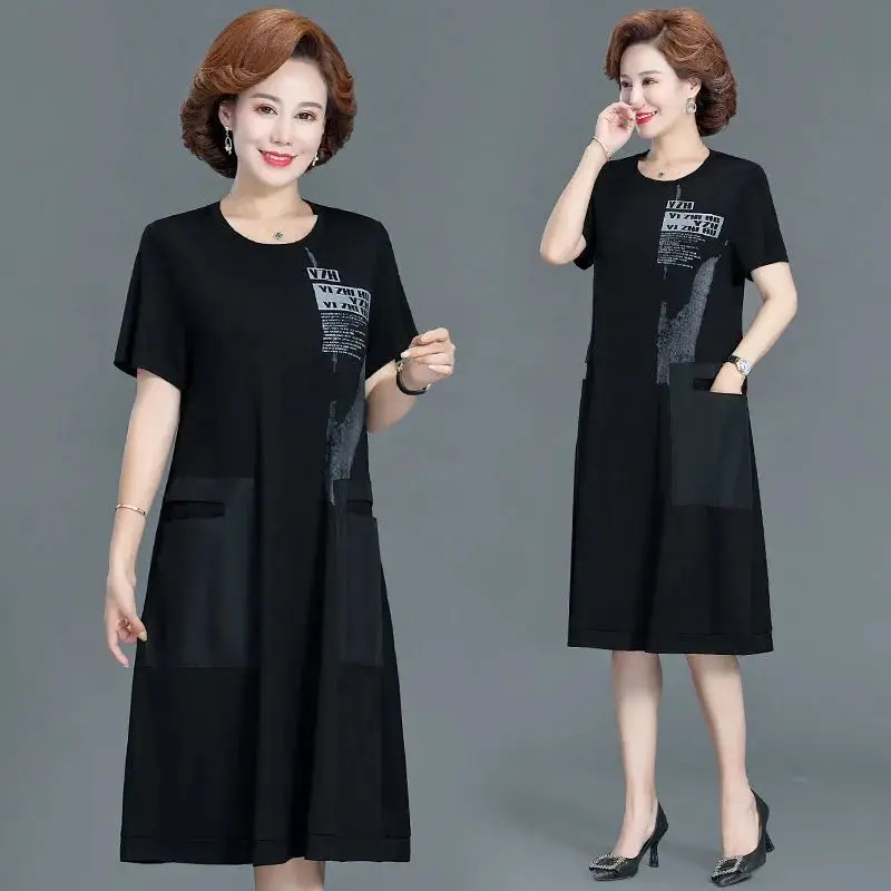 

Платье женское средней длины с коротким рукавом, Свободный Повседневный Сарафан с принтом, летнее пляжное, большие размеры 4XL, E771