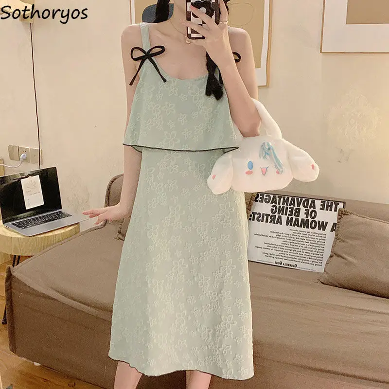 

Nightgowns Women Bow Fashion Tender Sleeveless Hot Sale Comfortable Daily Summer Japanese Style Lovely Nightwear Ulzzang Simple