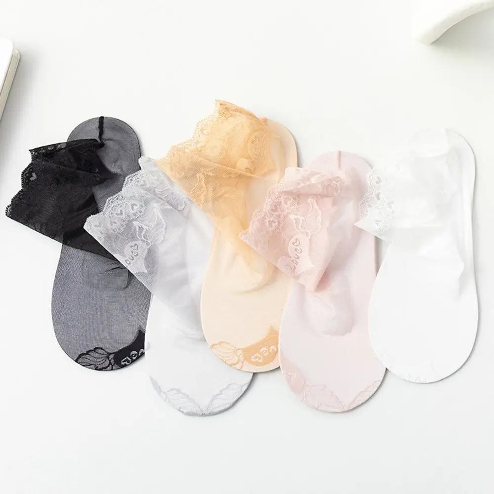 

Lace Boat Socks Women Girl Spring and Summer Thin Breathable Ruffle Ankle Sock Soft Elastic Socks Hollow Mesh Socks Female