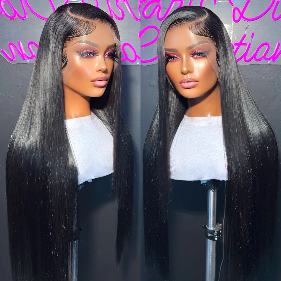 

Glueless Natural Black Preplucked 180Density 26"Long Silky Straight Lace Front Wig For African Women BabyHair Daily Cosplay Soft
