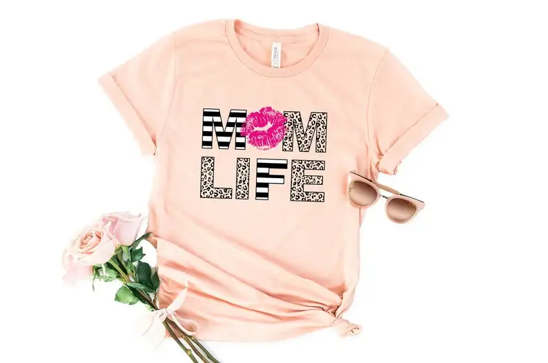 

Mom Life Shirt, Lips Mom Life Leopard Mom Life Cheetah Mom Life Mom Mama Women's Gifts For Mom Day Short Sleeve Top Tees O Neck