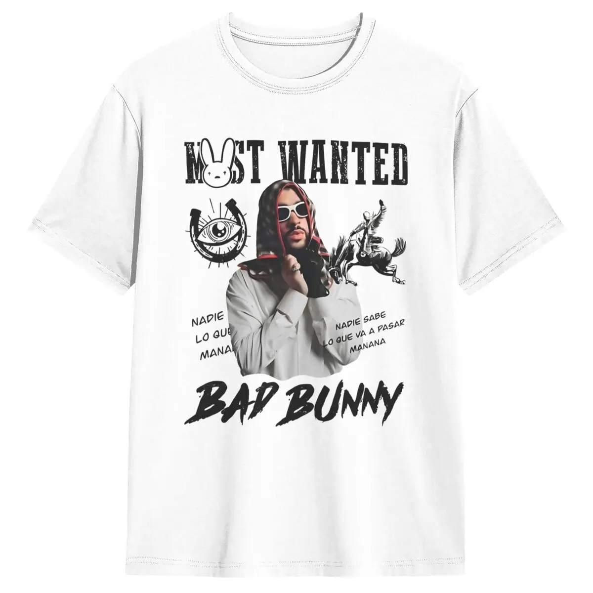 Фото Мужская и женская футболка Bad Bunny Most Wanted Tour 2024, модные летние футболки, забавная повседневная хлопковая одежда, подарок на день рождения №1