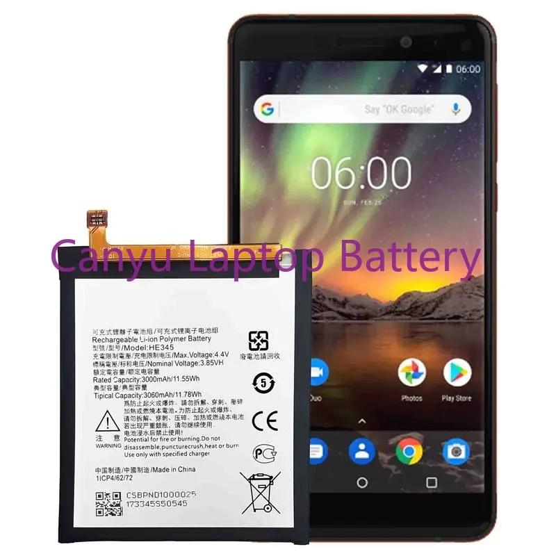 

HE345 3060mAh Battery For Nokia 6 2nd 6 2018 TA-1054 HE 345 Batteries Bateria