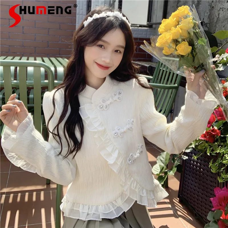 

Court Style Women's French Elegant Unique Chic Shirt Ladies 2022 Spring New High-End Sweet Long Sleeve Top Simple Solid Blusas