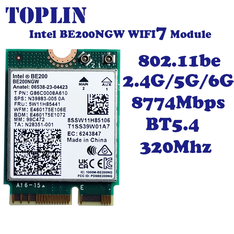 Scheda Wireless WiFi 7 BE200NGW – Tri-Band 8774Mbps, Bluetooth 5.4, Antenna 8dBi, MU-MIMO, WPA4, PCIe, Per Windows E Linux, Con Base Antenna Staccabile - 4