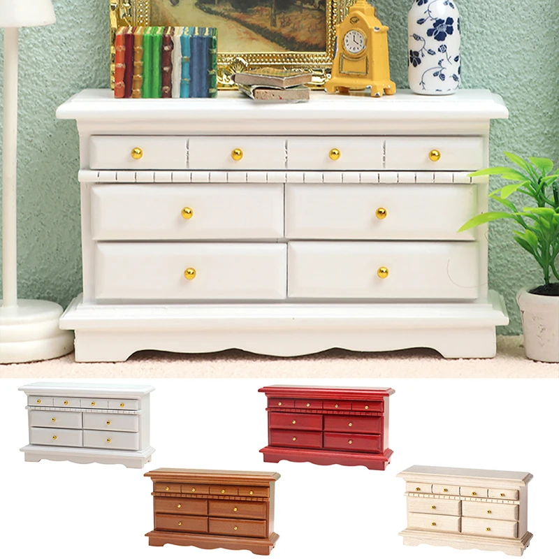 Doll House Storage Cabinet Chest Of Drawers Drawer Dresser Miniature Wooden Chinese Classical Wardrobe Mini Cabinet Bedroom