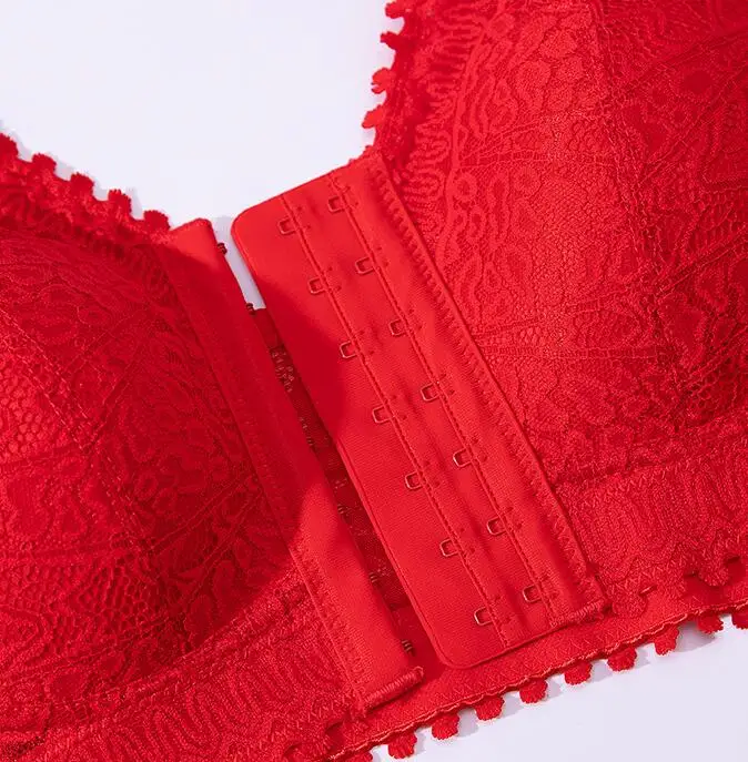 Wireless Front Closure Bra for Womens Full Coverage Lightly Lined Underwear Female Sexy Lace Floral Push Up Lingerie 42 44 46 E