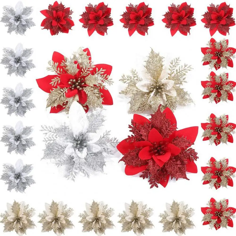 2 Pcs/Set Terrific Vibrant Color Christmas Faux Flower 3 Dimension Simulation Flower Increase  Atmosphere for Party