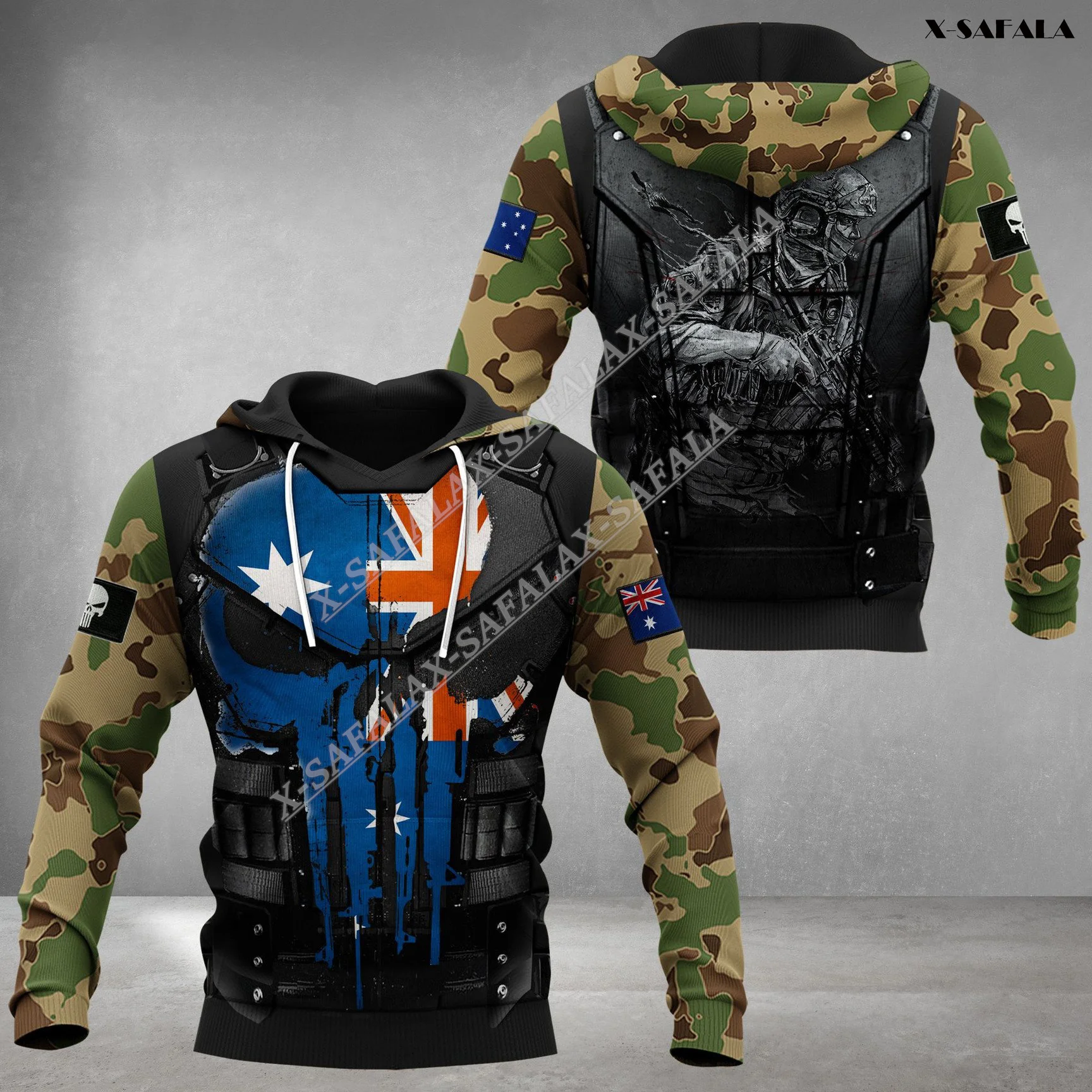 

Australia Soldier Veterans Skull Army Country Flag Custom Name 3D Printed Zip Hoodies Men Pullover Tracksuit Outwear Casual Top