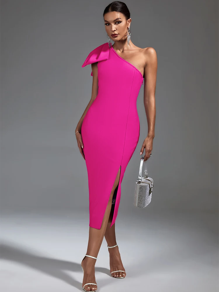 

Женское облегающее платье средней длины, розовое платье-футляр с оборками и открытым плечом, вечерние Клубные наряды на день рождения, лето 2023