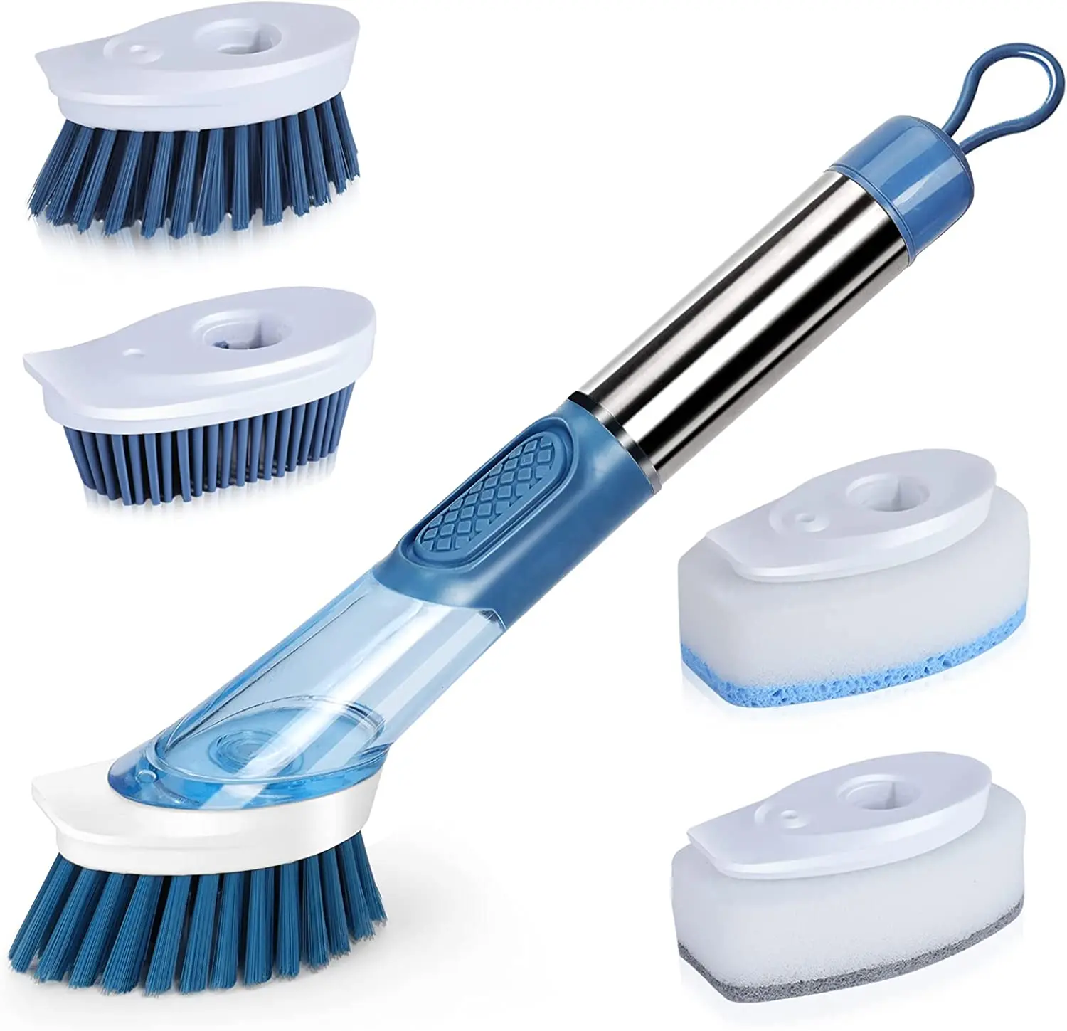 

Dish brush, 4 replaceable brush heads and stainless steel handles, kitchen soap dispensing dish brush, for kitchen pot pot sink