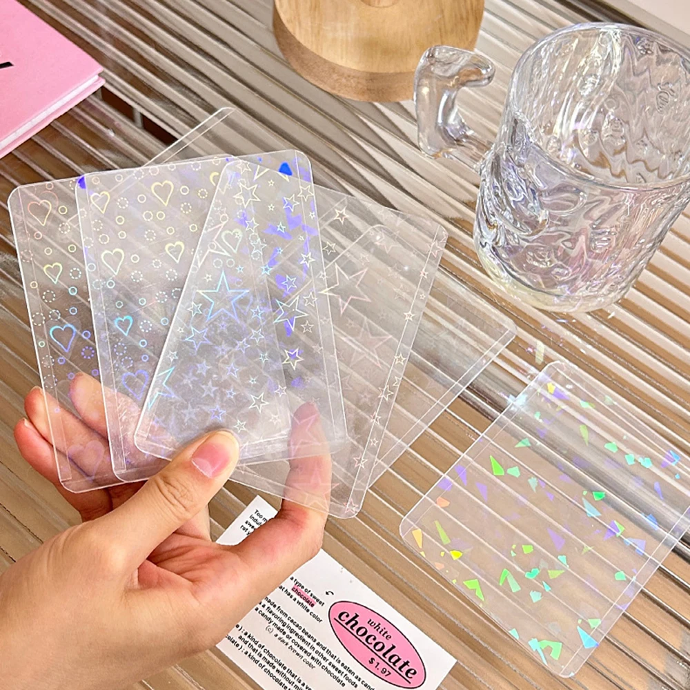 

5Pcs Laser Heart Transparent Hard Ferrule Gemstone Laser Flash Idol Photo Card Sleeve Cover Cute Shinny Sparkly