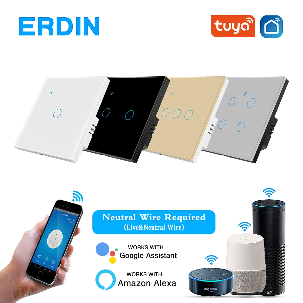 

Tuya Smart House Wifi Light Switch Neutral Wire Required Glass Panel Intelligent Sensor Button Support Google Home Alexa Voice