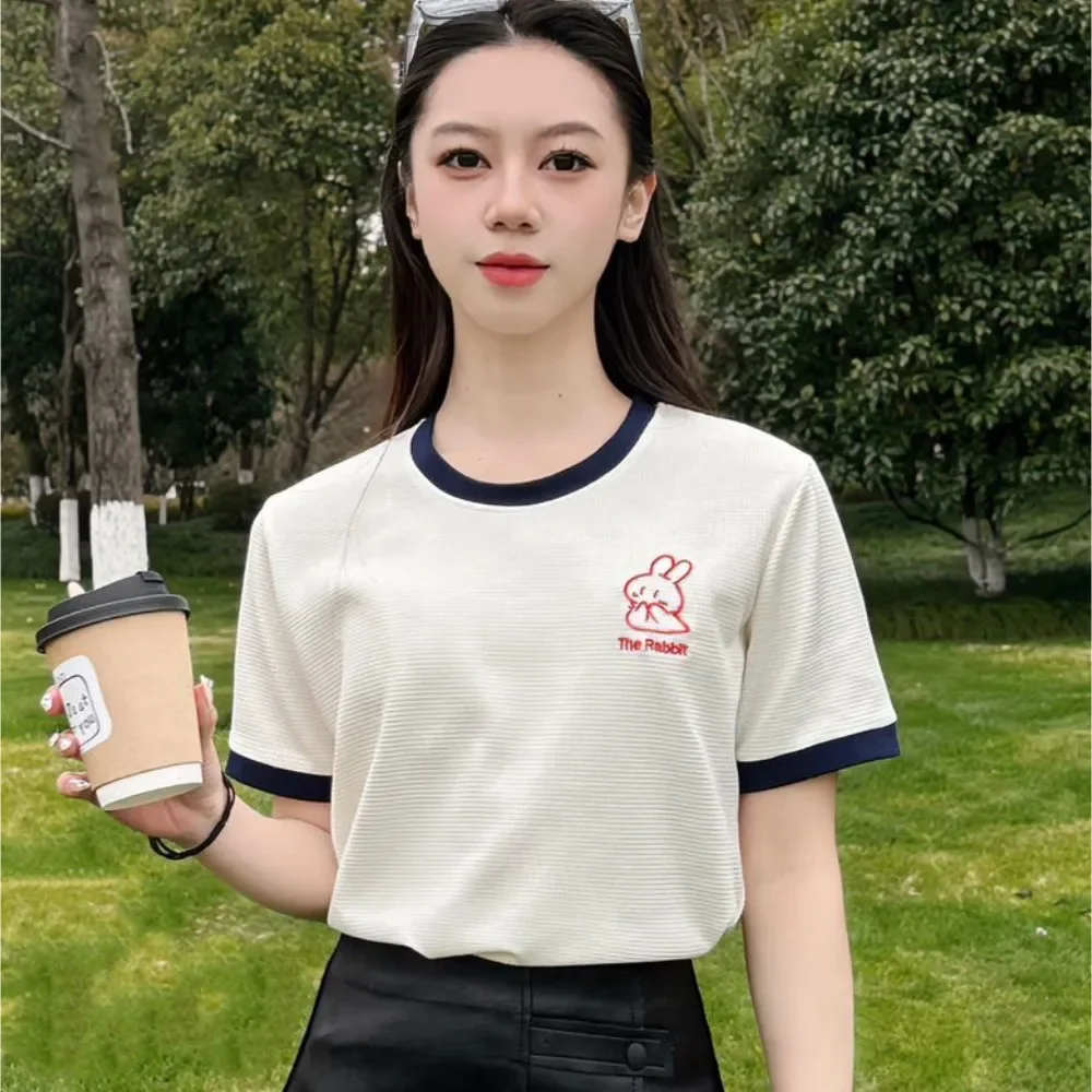 

Женская блузка с коротким рукавом, с круглым вырезом