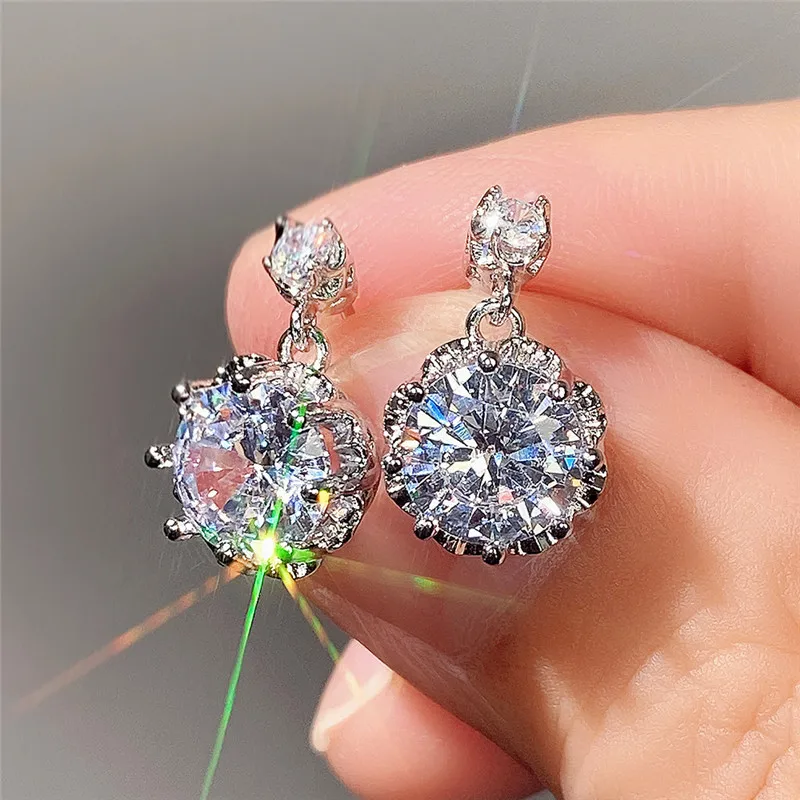 

Luxury Flash Earrings Love Water Drop Design Glass Filled Women's Stud Earrings Trendy Wedding Jewelry 2022 Accessories